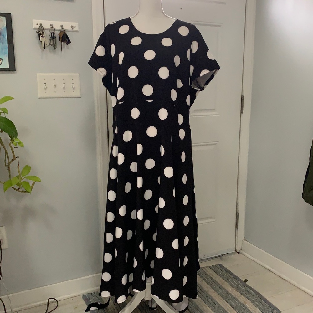 Lane Bryant Black and White Polka Dot High-Low Dress